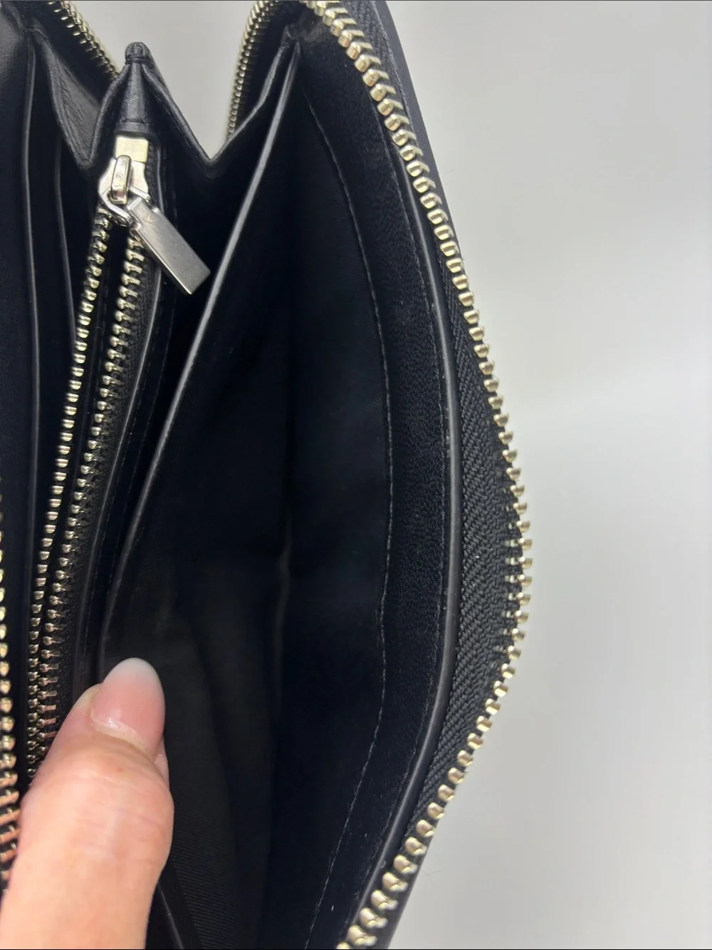 Tory Burch Black Quilted Zip Wallet with Silver Logo